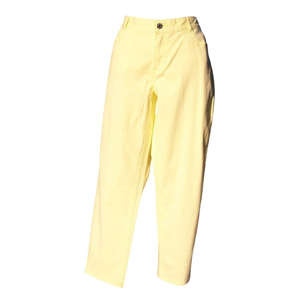 Cache Light Yellow Brushed Cotton Rhinestone Stud Embellished Jean Pant $98 NWT
